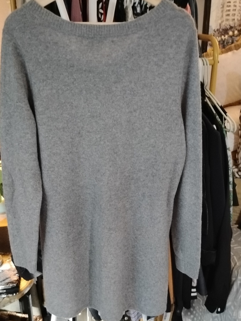 100% CASHMERE Cozy Women's Gray Scoop-Neck Sweater Dress Tunic - Picture 7 of 8